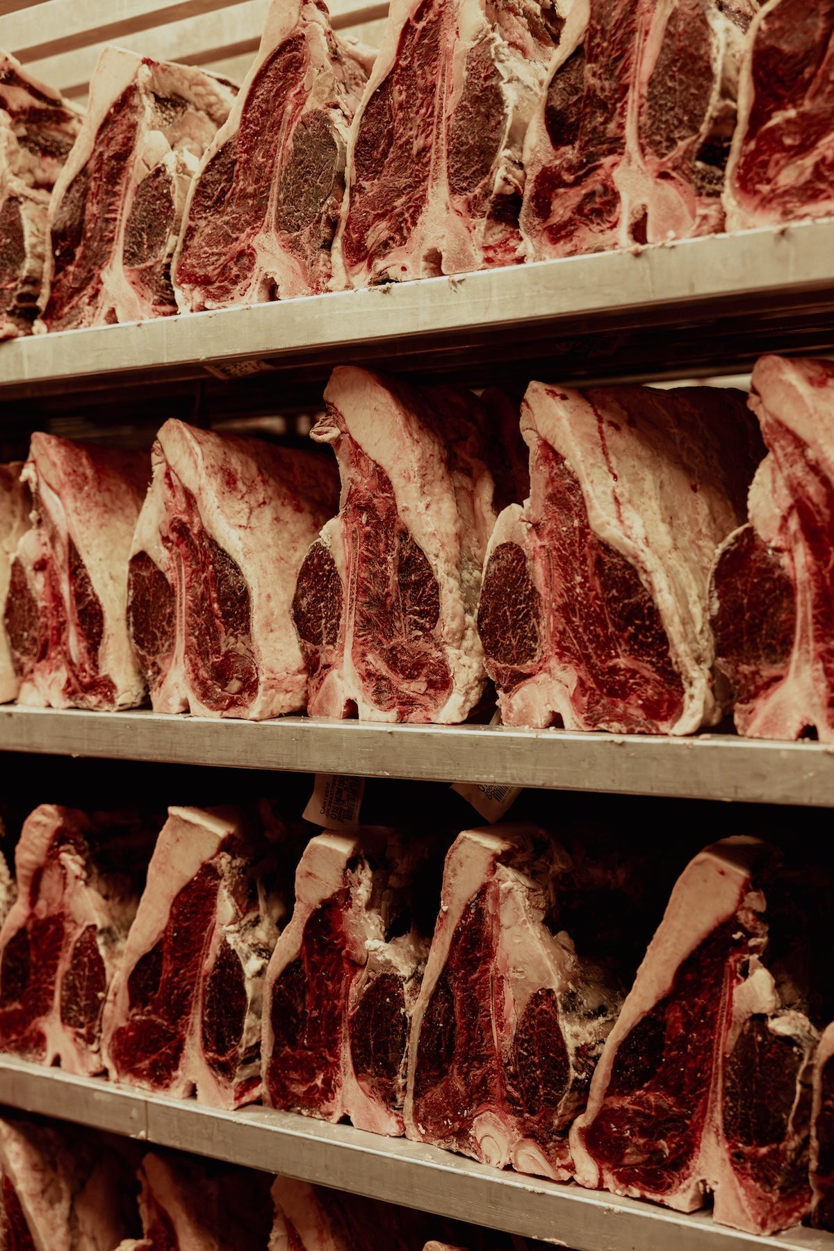 Dry aged beef on shelves, Philip Warren